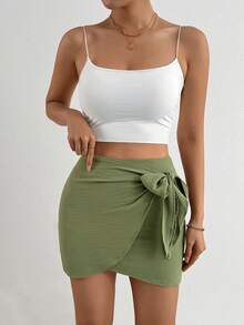 Breezaya 蝴蝶结前开休闲裙 - 现代休闲风 - 度假休闲风半身裙 - 綠色 - 查看 4