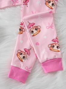 2pcs Young Girls Cute Cappuccino Ballerina Dancer Graphic Long Sleeve Snug Fit Pajama Set, Pink - Pink - View 6