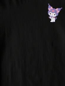 HELLO KITTY AND FRIENDS | SHEIN 少女休闲日常通勤时尚可爱卡通字母图案短袖黑色T恤，夏季 - 白色 - 查看 4