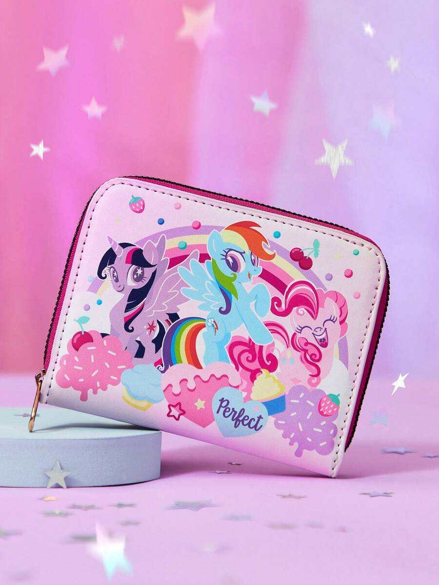 My Little Pony X SHEIN 1. Ví ngắn bằng da PU in hình nhân vật hoạt hình dễ thương, có khóa kéo, ngăn đựng đồ, đựng thẻ, phù hợp cho thanh thiếu niên và phụ nữ, Twilight Sparkle, Rainbow Dash, Pinkie Pie. Ý tưởng quà tặng. - Hồng - Xem 1