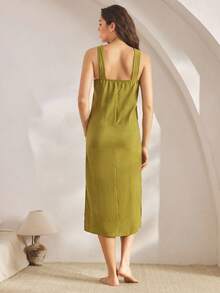 Ocili Rochie de noapte simplă și confortabilă cu guler răsucit, dreaptă, pentru timpul liber, rochie de casă pentru femei, pijamale elegante de toamnă