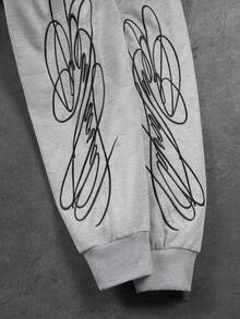 PAVTROS Men's Letter Embroidered Drawstring Hoodie And Sweatpants Casual Suit Men's Sweat Suit Set Men 2 Pieces Set Patched Men 2 Pieces Set Men's Jogger Set Sweat Set - Grey - View 6