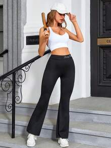 Eassivo Eassivo 女式字母图案瑜伽紧身裤喇叭腿，女式高腰喇叭裤，阔腿瑜伽裤，弹力工作裤，适合健身、运动、跑步、骑行、瑜伽、泡菜球运动、休闲