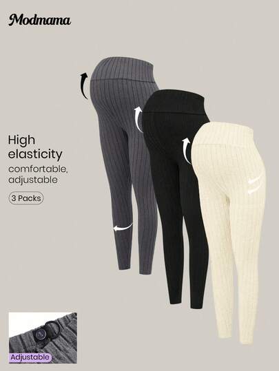 Modmama Leggings de maternidad de unicolor, cálidos, casuales, versátiles y cómodos