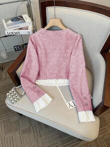 GlowEve 女士单排扣圆领长袖外套和中长裙优雅两件套 - 粉色 - 查看 2