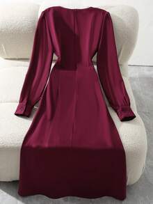 Franclia French-Style Elegant Burgundy Women's Dress, Pleated Dress, Waist-Cinching Slimming Dress, Noble And Elegant Women's Dress, Women's Winter Dress, Women's Party Dress, Elegant Party Dress, Elegant Women's Dress, Women's Winter Dress