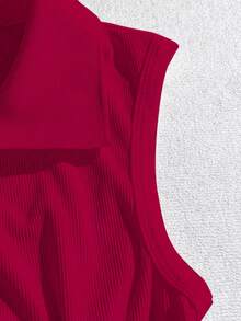 GlowEve 女士纯色 Polo 领休闲罗纹背心 - 紅色 - 查看 3