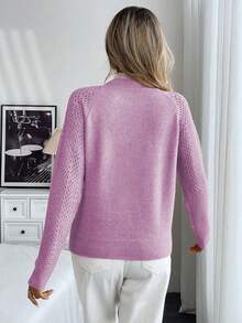 EMERY ROSE Áo len cổ tròn rộng rãi họa tiết hoa mới dành cho nữ - Màu tím - Xem 2