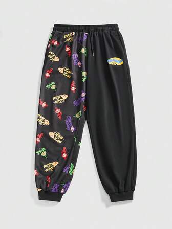 Teletubbies X ROMWE Plus Size Women Casual Cute Cartoon Letter Print Drawstring Waist Loose Jogger Sweatpants