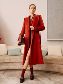 MOTF PREMIUM WOOL PEAK COLLAR DOUBLE BREASTED OVERCOAT, FALL WINTER