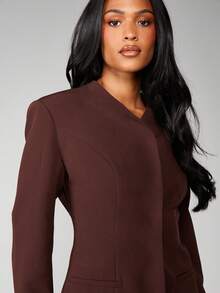 MISSGUIDED Áo khoác blazer không cổ chuyên nghiệp cho công sở, trang phục công sở lịch sự, trang trọng, có cấu trúc phù hợp với nghề nghiệp - Cà phê nâu - Xem 5