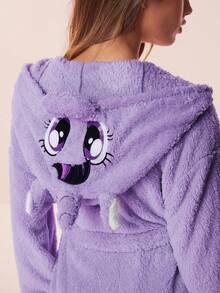 My Little Pony X SHEIN Women's Soft Contrast Trim Cartoon Embroidered Hooded Bathrobe, Autumn/Winter Robes For Women Fluffy Fuzzy Robe Plush Robe Purple Robe Bath Robes For Women