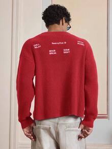 SWAVVY Men's Casual Letter Embroidered Crew Neck Sweater, Long Sleeve, Autumn/Winter