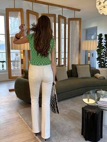 Pariaura Elegant Polka Dot Tie Shoulder Shirred Waist Sleeveless Blouse