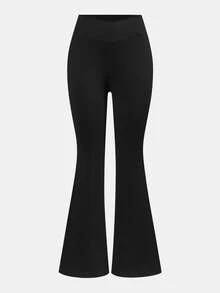 Girlism 2件套少女基础款中筒喇叭裤，黑色和蓝色腰带交叉设计修身休闲喇叭裤套装 - 藍色 - 查看 9