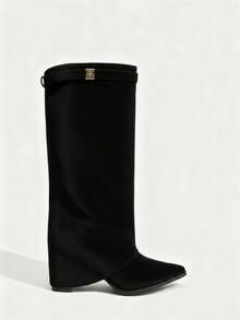 Daringsoles Casual & Commute Minimalist Pointed Toe Women Knee-High Boots For Christmas - Black - View 11