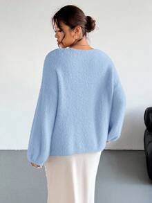 Firerie V领宽松舒适柔软粉色花卉装饰长袖针织衫，适合情人节、音乐会、演出、约会、正式晚宴、盛会、婚礼、性感、优雅、通勤、返校、度假、海滩、浪漫优雅、办公室时尚、美人鱼风格、秋冬季生日派对等场合。 - 藍色 - 查看 5