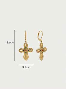 Glisma 18 K Threaded Small Cross Earrings,Outfits,Gothic/Goth,Old Money,Beaded,Western Jewelry,Metallic/Texture,Gemstone,Fall/Autumn/Winter,For Mom/Women/Girl/Mother,Premium,Vintage,Cross - Multicolor - View 6