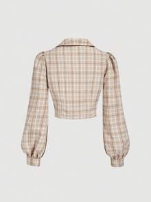 SHEIN MOD 格子领胸袋纽扣前长袖衬衫 - 彩色 - 查看 2