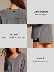 GLOWMODE 匹马棉冬季周末柔软弹力透气V领及臀长袖上衣，秋冬日常休闲穿着 - Volcanic Gray - 查看 3