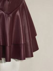 SHEIN ICON 女士Y2K时尚性感夜店派对节日装扮Y2K夜店风露背PU皮迷你吊带裙，黑色 - 酒紅色 - 查看 8