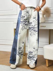 EMERY ROSE Quần jean ống rộng cạp cao họa tiết hoa thường ngày dành cho nữ - Nhiều màu - Xem 6