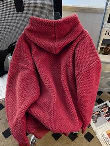 INAWLY Plus Size Women Drawstring Hooded Pocket Fleece Sweatshirt, Autumn/Winter - Red - View 2