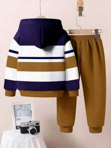 2pcs/Set Young Boy Casual Loose Sports Sweatshirt And Sweatpants,Colorblock Patchwork Horse Rider Graphic Print,Autumn,Career Day,Back-To-School - Multicolor - View 3