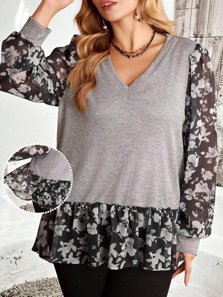 Plus Size Women Casual Leopard Print Patchwork Top, Autumn Winter Cozy Fall And Winter Casual Top Country Concert