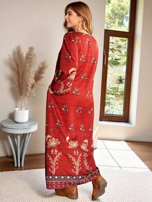 EMERY ROSE 大码女式时尚度假波西米亚风V领连衣裙 - 彩色 - 查看 2