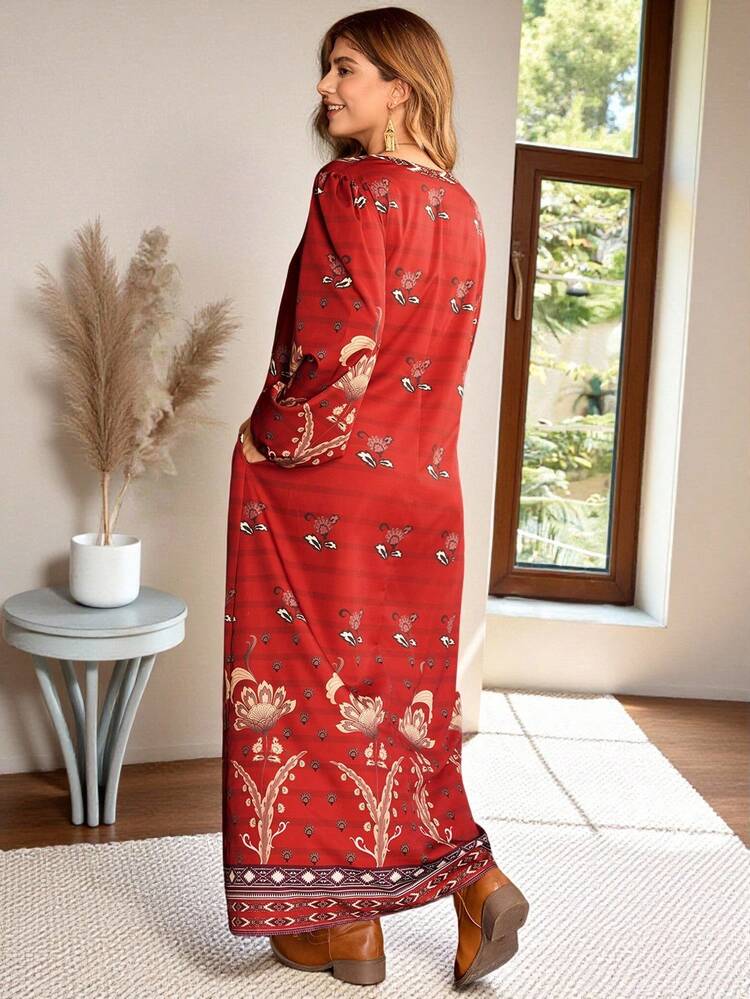 Plus Size Women's Fashion Vacation Bohemian V-Neck Dress Winter Clothes For Women Cozy Fall And Winter Clothes For Women  Red Dress Country Style For Women Country Concert Outfit Bohemian Dress For Women Abaya For Women Dubai Abaya For Women Winter Clothes For Women Country Style For Women Country Concert Outfit