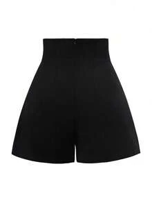 Calvaya 大码女式纯色腰部纽扣设计褶皱阔腿短裤