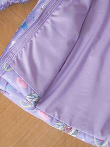 女童冬季羽绒服，加厚保暖内衬，彩色毛领连帽拉链外套，修身腰身，大口袋，儿童冬季羽绒服 - 淡紫色 - 查看 11
