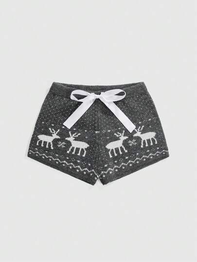 Women's Christmas Ribbon Tie Cute Deer Jacquard Super Low Waist Mini Sweater Pants