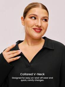 LUVLETTE Autumn And Winter Plus Size Women Soft Cotton Waffle Basic Long-Sleeve & Long Pants Loungewear 2 Piece Pajama Set With Pockets Lingerie Pants With Pockets Fall Pajamas - Black - View 5