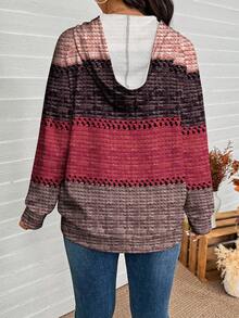 SHEIN LUNE 加大码女式撞色插肩袖抽绳连帽休闲卫衣 - 彩色 - 查看 2