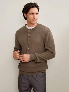 Claim Dot Áo len dài tay nam màu trơn, kiểu dáng thường ngày, phong cách công sở, chất liệu cashmere, quần áo nam, áo polo nam cài nút màu nâu, áo polo nam màu nâu, áo thun nam màu nâu, áo sơ mi nam màu nâu, áo thun nam màu nâu, áo Henley màu nâu, áo cardigan nam màu nâu. - màu nâu - Xem 3