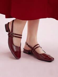 CUCCOO DOLLMOD Women Double Buckle Hollow Fashionable High Heels Spring Shoes Spring Break Easter For Christmas - Burgundy - View 9