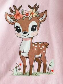 SHEIN 6件套女童可爱兔子和花卉全身印花柔软舒适圆领长袖上衣和紧身裤睡衣套装