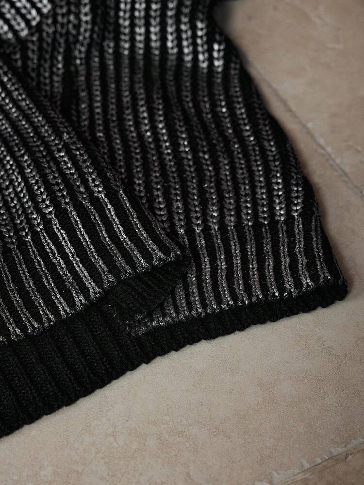 AKNOTIC Brand - Men's New Metallic Foil Pullover Sweater - High Fashion Knit Men Turtle Neck Men Men's Fashion Sumwon Black Shades Men Men's Fall Collection