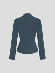 SHEIN Clasi Minimalist Casual Solid Color Blazer Fall Cloth For Women - Dusty Blue - View 3