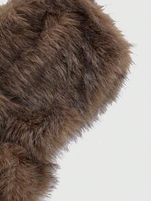 ROMWE Grunge Punk Spring Carnival Party Y2K Baddie Faux Fur Super Low Rise Mini Shorts - Coffee Brown - View 3