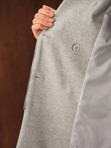 MOTF PREMIUM WOMEN'S AUTUMN/WINTER WOOL BLEND HERRINGBONE TWEED SHINY SEQUIN DOUBLE-BREASTED BLAZER - Light Grey - View 6