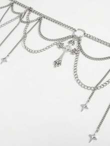 ROMWE 1pc Women's Punk Gothic Style Multi-Layer Chain Tassel Cross Waist Chain