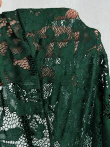 Elenzga Plus Size Women Elegant Romantic Sweetheart Neck Lace Patchwork Long Sleeve Dress - Dark Green - View 6