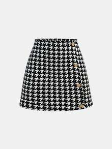 SHEIN 少女休闲简约舒适圆领开衫和半裙套装 - 黑與白 - 查看 6