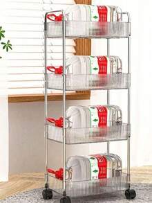 1pc Multi-Layer Storage Rack, Acrylic Removable Floor-Standing Cart Snack Storage Shelf, For Kitchen/Bathroom/Living Room/Bedroom Outdoor Decor