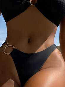 Swim Basics 纯色泳裤，饰有圆形环，适合海滩度假 - 黑色 - 查看 3