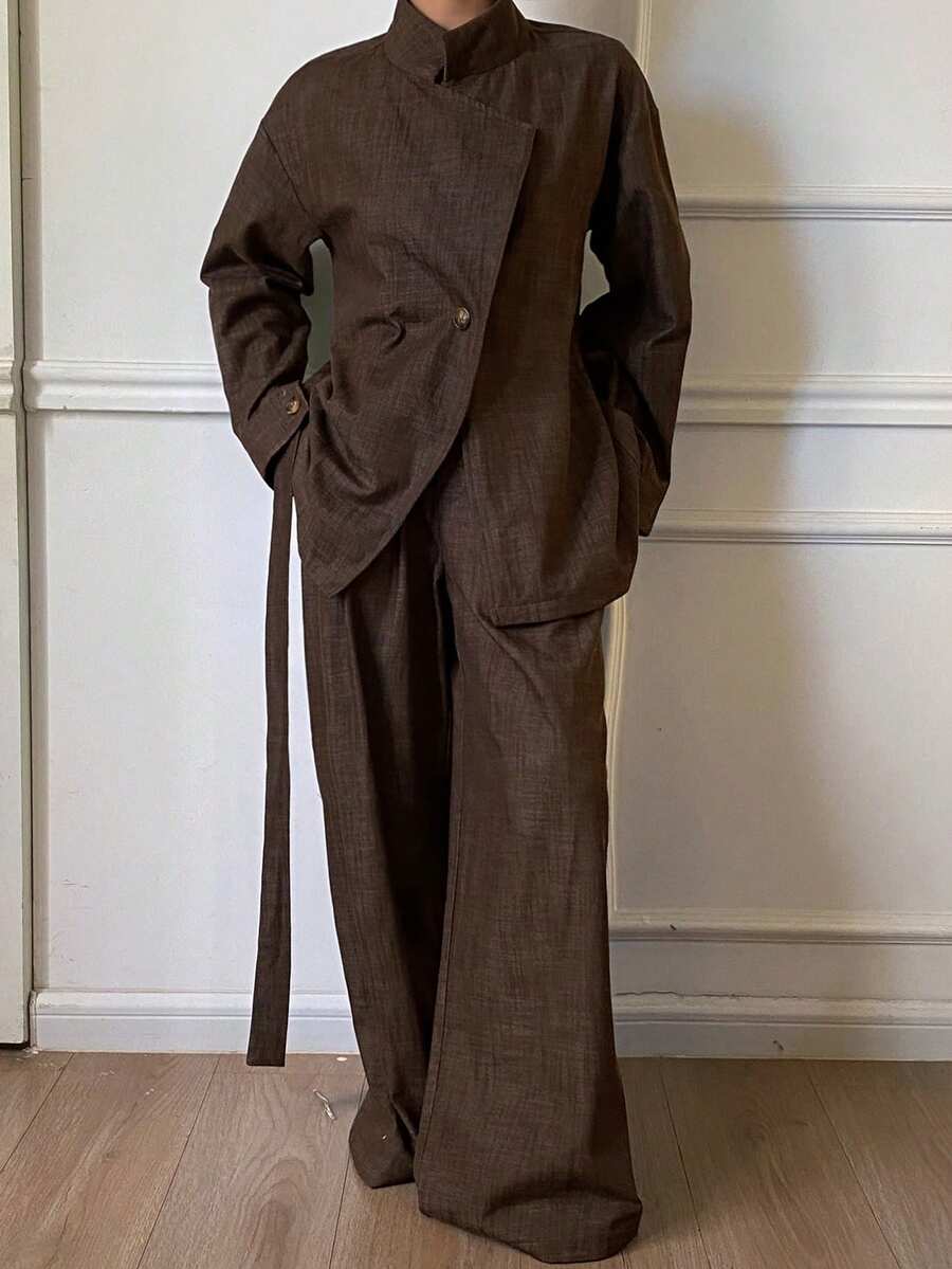 DAZY Damen Zweiteiler aus strukturiertem Stoff mit taillierter Passform, locker geschnittenes Top und Hose, Herbst/Winter