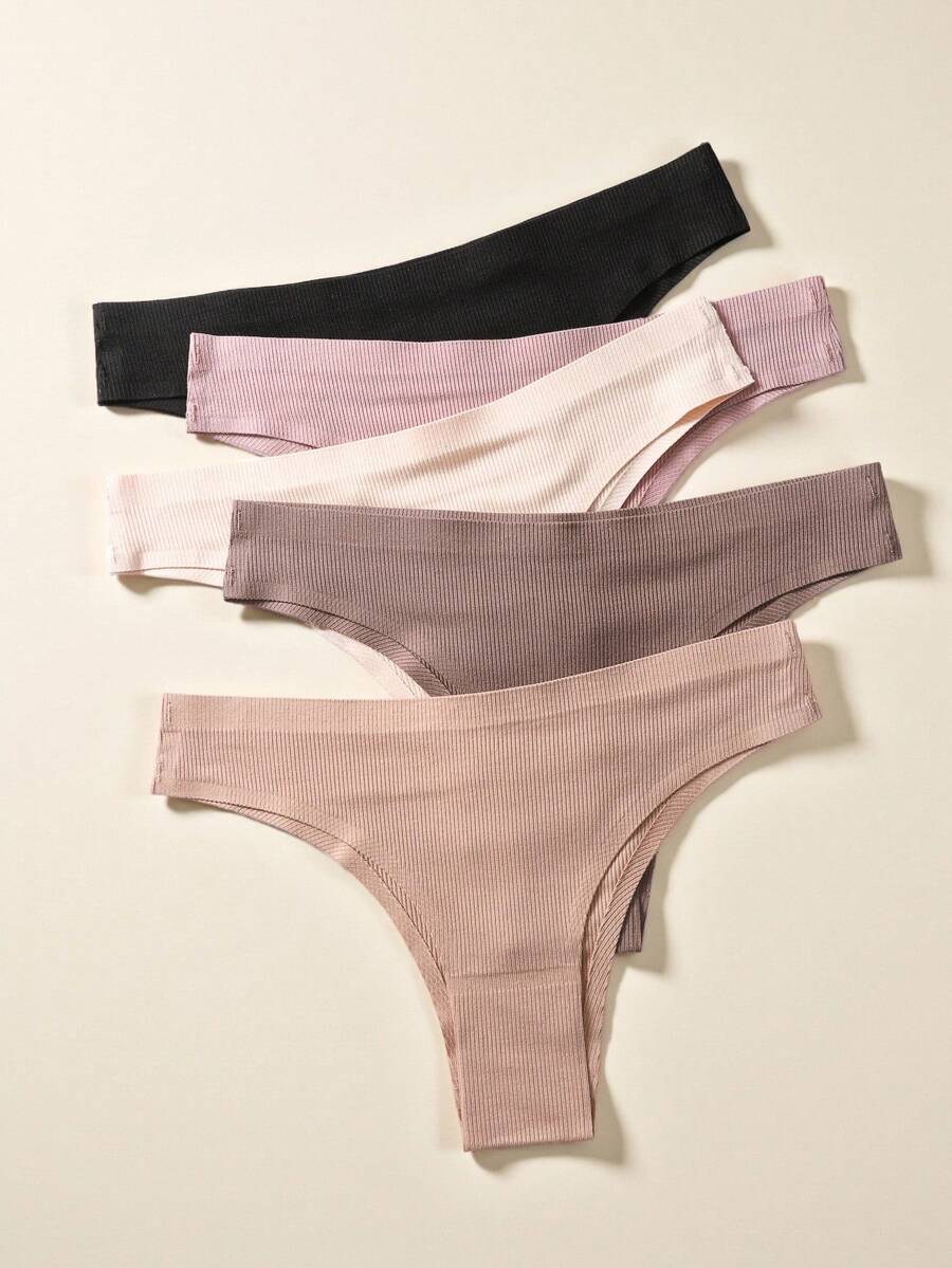 5 Piezas Bragas Triangulares Tejidas A Rayas Sólidas De Un Solo Color - Multicolor - Ver 1